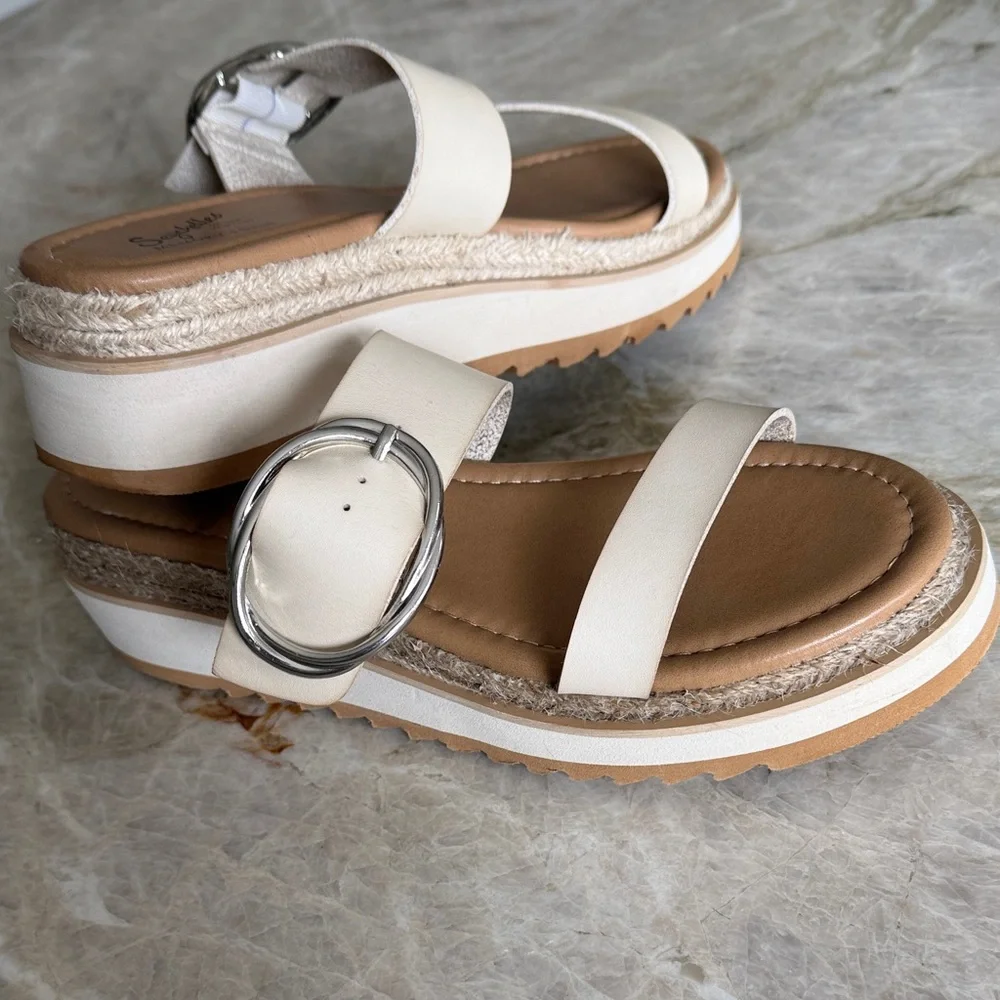 Seychelles Jaycie NWOT Cream Memory Foam Platform Sandals Buckle 8.5 - Picture 2 of 10